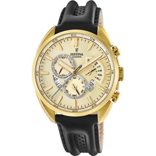 FESTINA Gold Black Leather Chronograph F20268/1